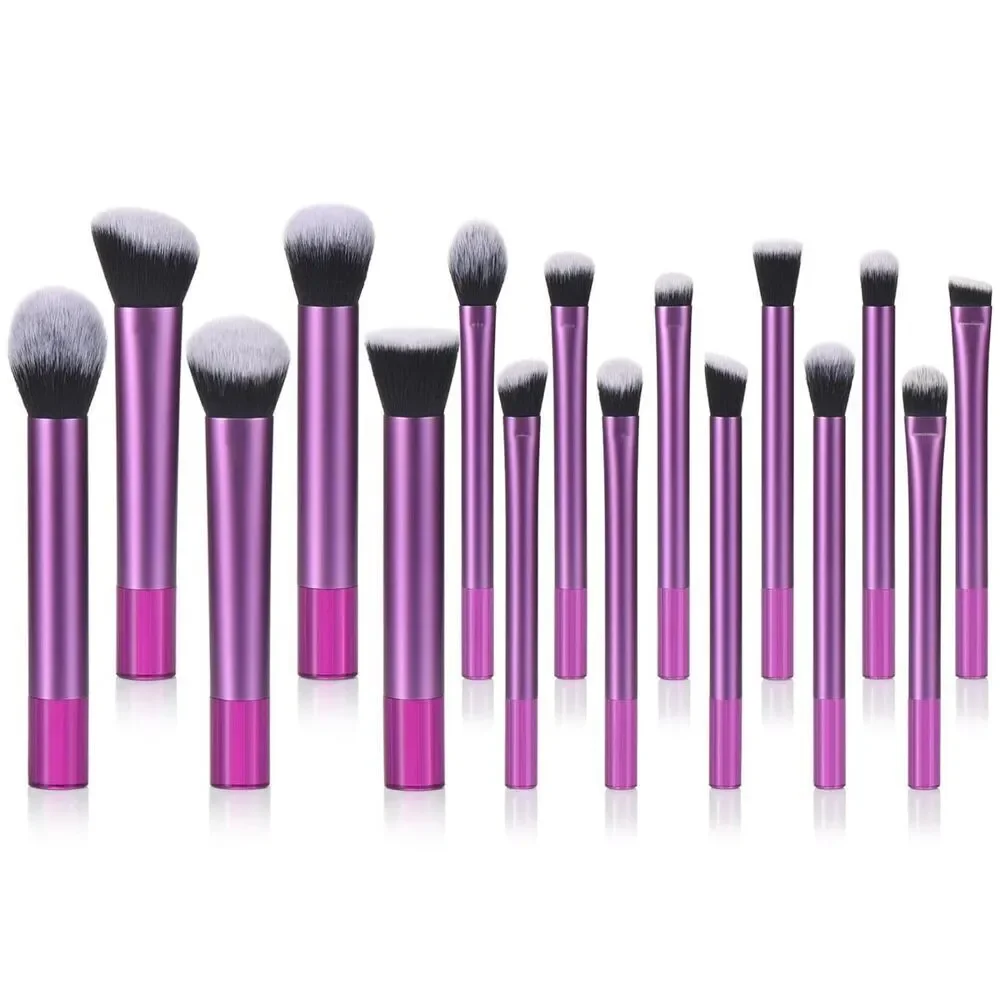 22 Pcs Purple Short Transparent Makeup Brushes With Beauty Puff